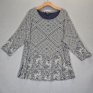 Lucky Brand Navy Blue & White Paisley Border Blouse Plus Size 3X